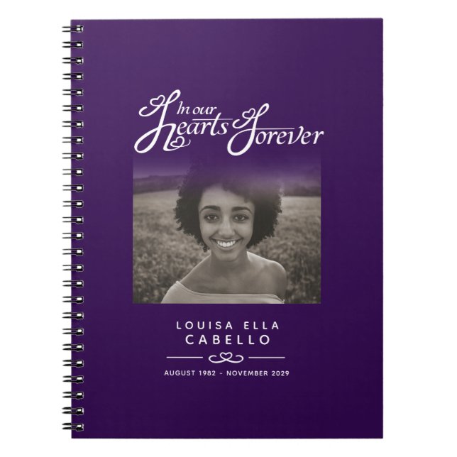 Carnet Mémorial coeur de souvenir violet foncé photo (Devant)