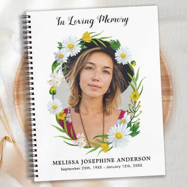 Carnet Memorial Floral Daisy Photo Funeral Guest Book (Créateur téléchargé)