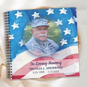 Carnet Memorial Veteran Photo USA Flag Funeral Guestbook