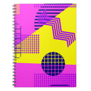 Carnet Memphis motif sans faille, formes géométriques dan