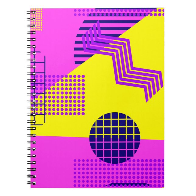 Carnet Memphis motif sans faille, formes géométriques dan (Devant)