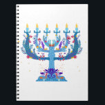 Carnet menorah à fleurs hanoukka<br><div class="desc">"menorah fleurie hanoukka",  "fleurs menorah",  "hanoukka pourpre",  "hanoukka rose",  "hanoukka menorah",  "hanoukka heureuse",  channuka,  channukah,  hannukah,  Hanoukka</div>