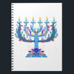 Carnet menorah à fleurs hanoukka<br><div class="desc">"menorah fleurie hanoukka",  "fleurs menorah",  "hanoukka pourpre",  "hanoukka rose",  "hanoukka menorah",  "hanoukka heureuse",  channuka,  channukah,  hannukah,  Hanoukka</div>