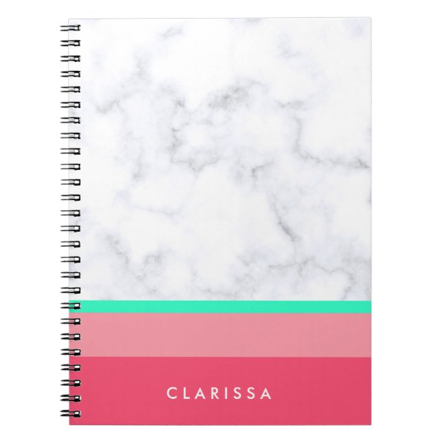 Carnet menthe de marbre blanche élégante de melon de rose (Devant)