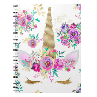 Carnet Menthe, pourpre, licorne florale d'or