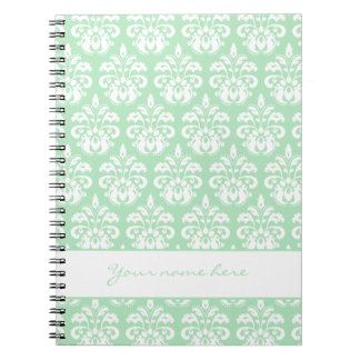 Carnet Menthe verte et blanche damas avec votre nom