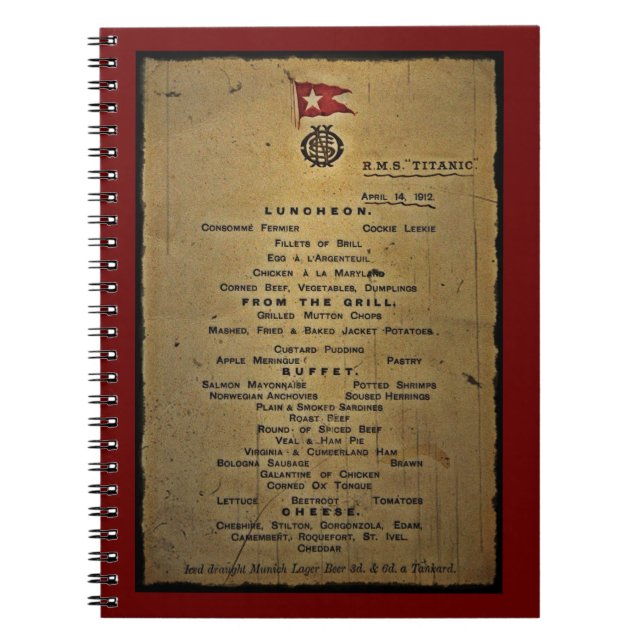 Carnet Menu Titanic (Devant)