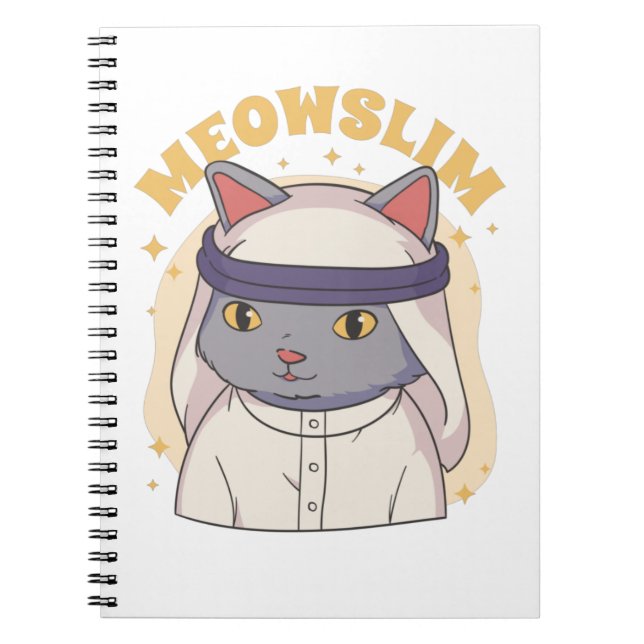 CARNET MEOWSLIM DESSIN MUSULMAN CHAT PORTANT VÊTEMENT ARA (Devant)