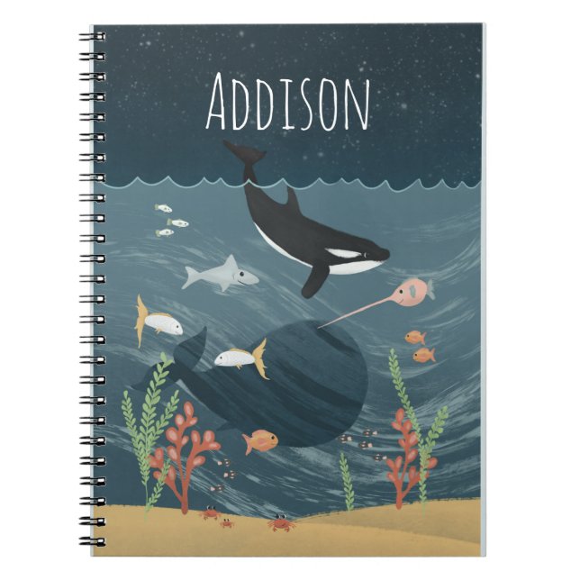 Carnet Mer mignonne et nuit Whimsical Ocean Orca École po (Devant)