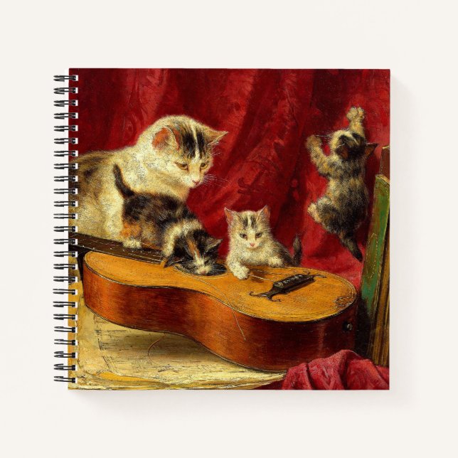 Carnet Mère Chat et chatons Jouer avec la guitare (Devant)