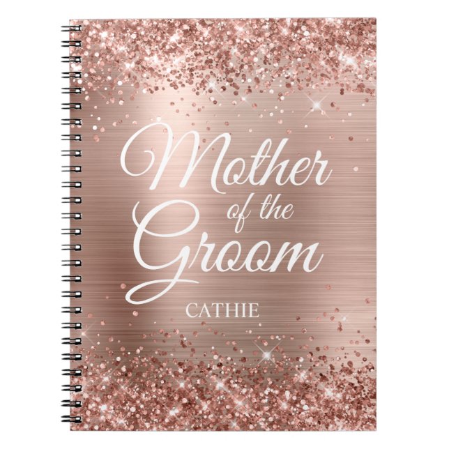 Carnet Mère du Marié Pailleté Rose Or Feuille (Devant)