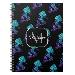 Carnet Mermaid aqua bleu ombre motif Monogramme