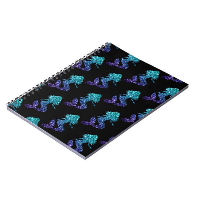 Carnet Mermaid aqua bleu ombre motif noir (Côté gauche)