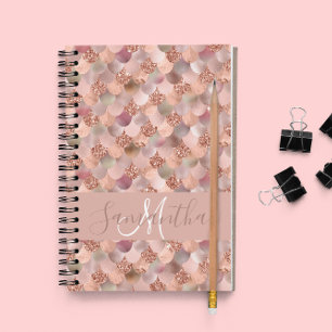 Carnet Mermaid Rose Gold Scales Monogramme Personnalisé