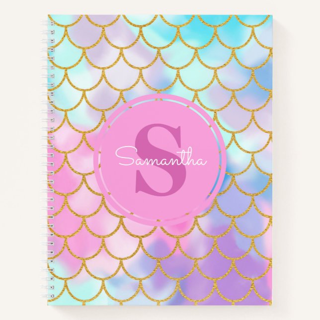 Carnet Mermaid Scales or Parties scintillant Motif rose M (Devant)