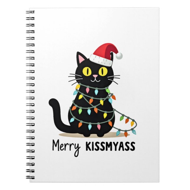 Carnet Merry Kissmyass Funny Cat Christmas Lights Premium (Devant)