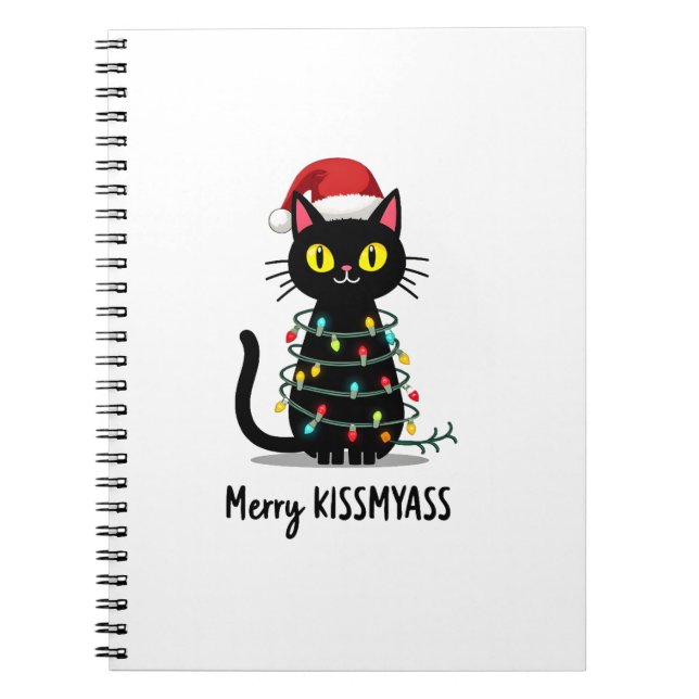 Carnet Merry Kissmyass Funny Cat Christmas Lights Premium (Devant)