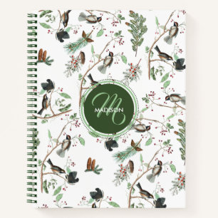 Carnet Mésanges Baies & Cônes de Pin Monogrammé
