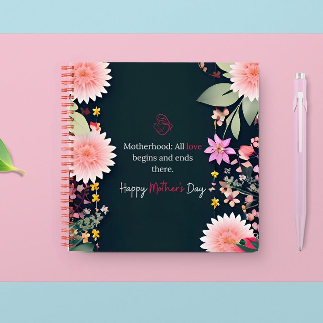Carnet Message de fête des mères en noir personnalisable (Mother's Day message in black customizable Notebook)