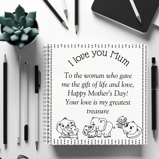 Carnet Message "Je t'aime MUM" personnalisé Fête des Mère ("I love you MUM" message Mother's Day personalized Notebook)