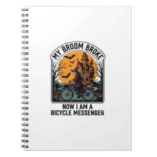 Carnet Messager à Vélo Halloween Drôle Balai de Sorcière