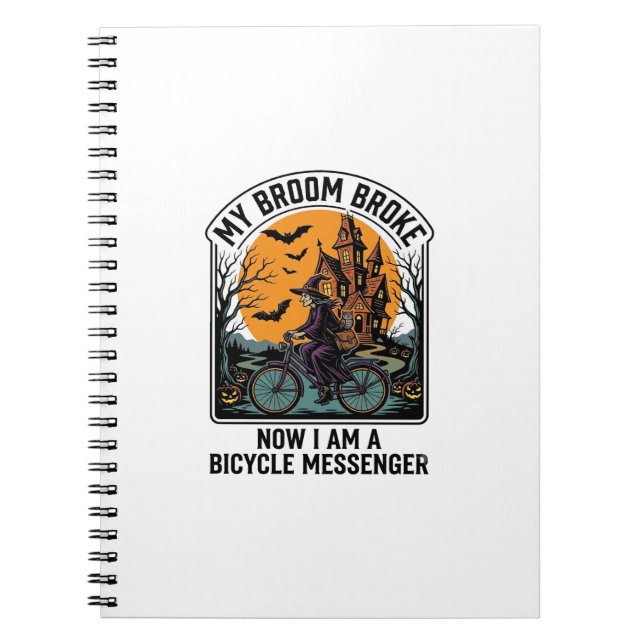 Carnet Messager à Vélo Halloween Drôle Balai de Sorcière  (Devant)