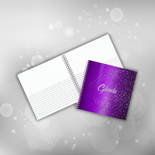 Carnet Métal brossé violet moderne avec Monogramme argent