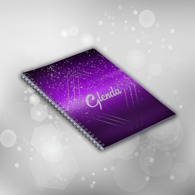 Carnet Métal brossé violet moderne avec Monogramme argent (Créateur téléchargé)