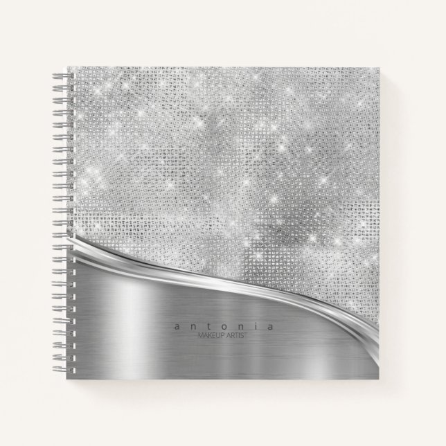Carnet Métal et Parties scintillant Wave Argent ID807 (Devant)