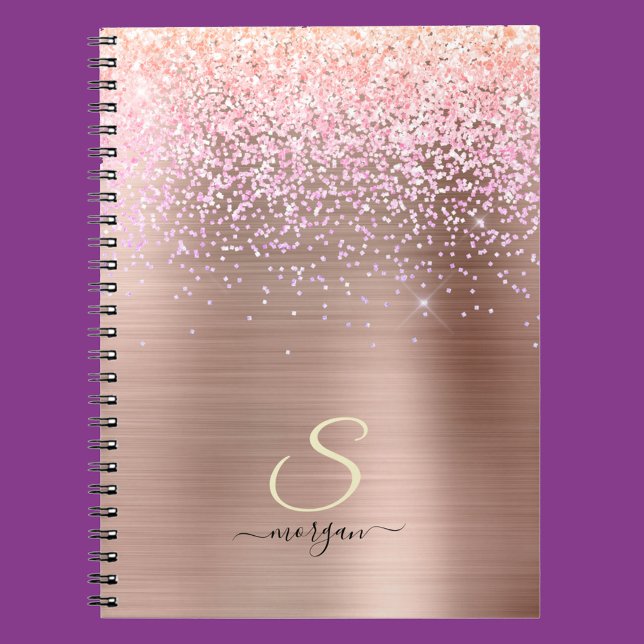 Carnet Métal or rose, Parties scintillant, nom du script  (Créateur téléchargé)