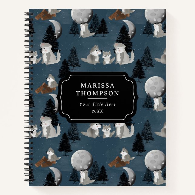 Carnet Meute de loups mignons ciel nocturne bois lune (Devant)