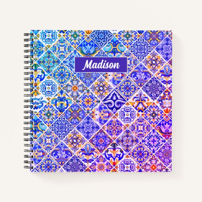Carnet Mexicaine Sicilienne Méditerranée pourpre carreaux (Devant)