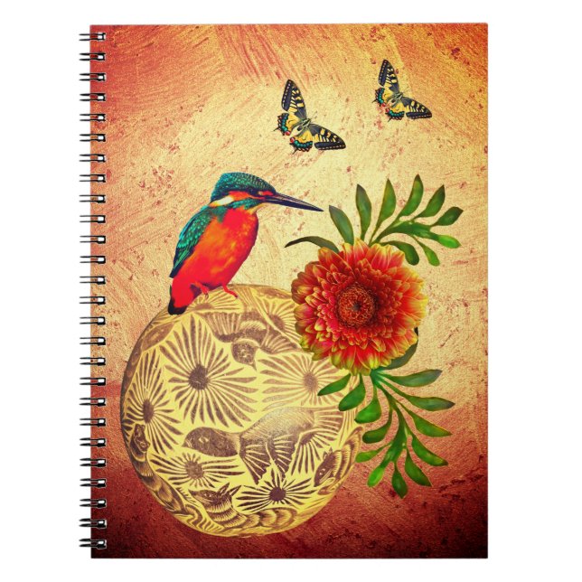 Carnet Mexique Tones Terre avec Oiseau rouge, Papillon et (Devant)