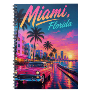 Carnet Miami Floride Rétro Néon Coucher de Soleil Voyage