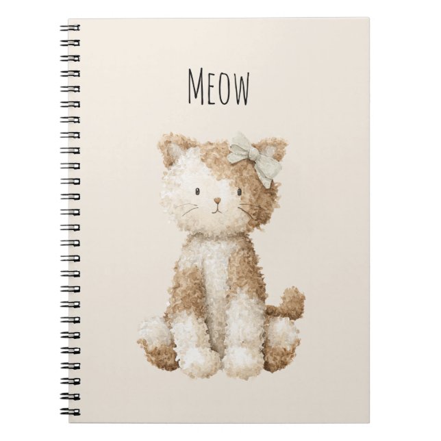 Carnet Miau Crème Brun Chat Ruban (Devant)