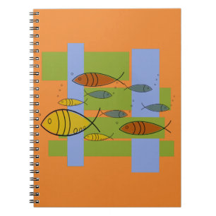 Carnet Mid Century Moderne Retro Poissons Nage sur Orange