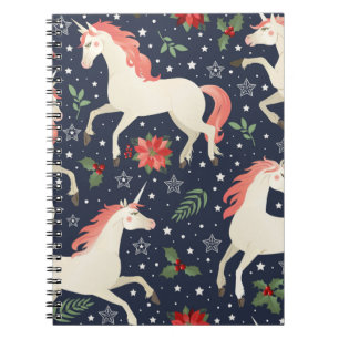 Carnet Middle Ages print Unicorns on a Christmas floral b