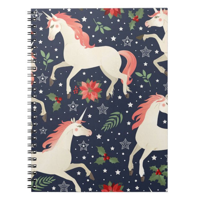 Carnet Middle Ages print Unicorns on a Christmas floral b (Devant)