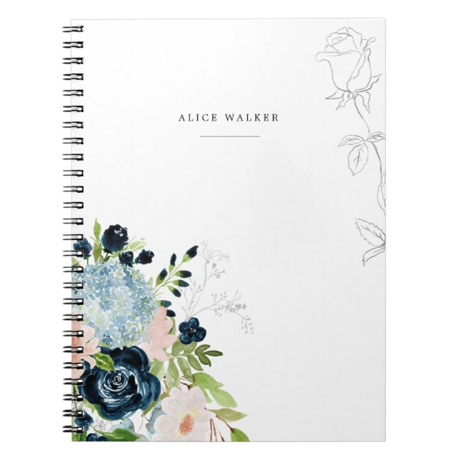 Carnet Midnight Blue Floral Blush Stationery Note Card (Devant)