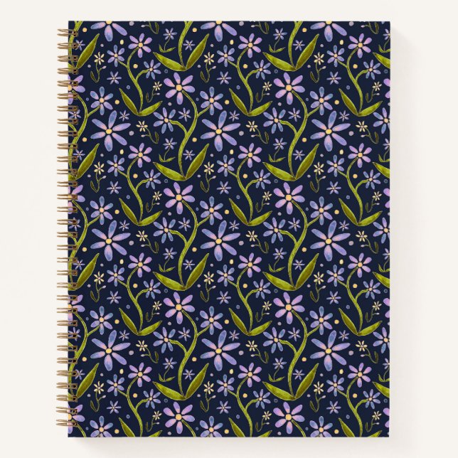 Carnet Midnight | Dancing Watercolor Daisies (Devant)