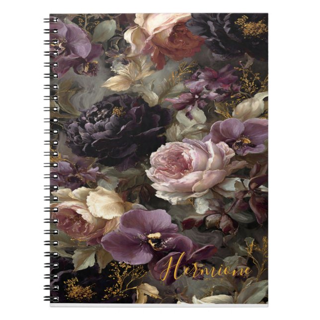 Carnet Midnight Mystique : Floral doré et pourpre lunatiq (Devant)