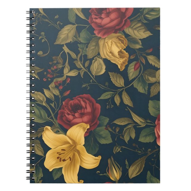 Carnet Midnight Victorian Floral – Yellow Lilies & Roses  (Devant)
