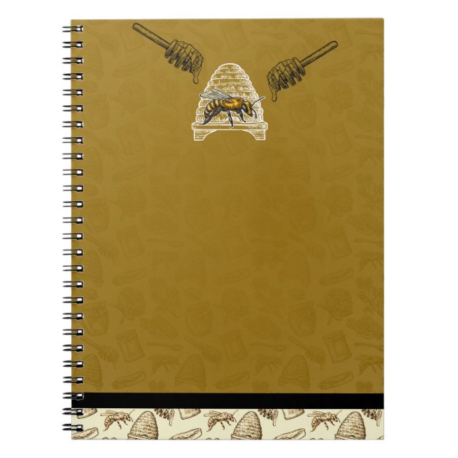 Carnet Miel Bee Beehive Golden Jaune Vintage naturel (Devant)