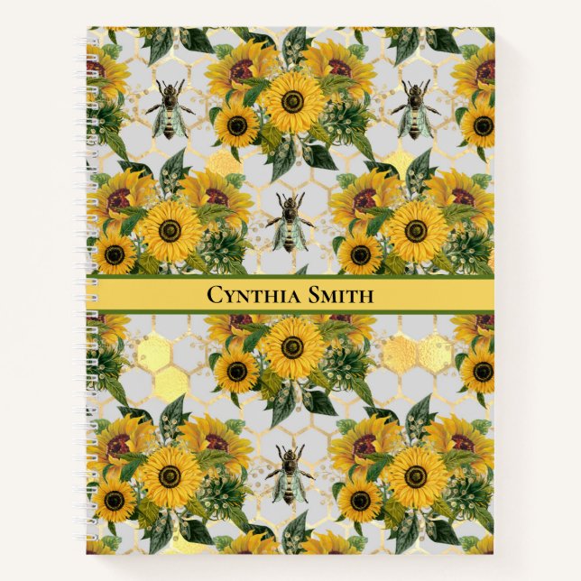 Carnet Miel de Tournesols Dorés et Abeille Royale (Devant)