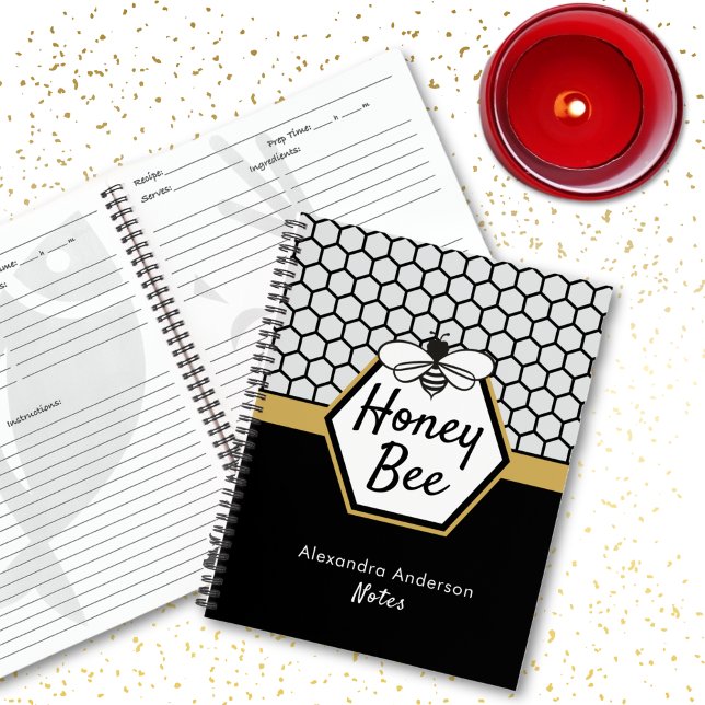 Carnet Miel féminin abeille Apière Miel peigne Noir Jaune (Feminine Honey Bee Apiary Honeycomb Black Yellow Notebook)