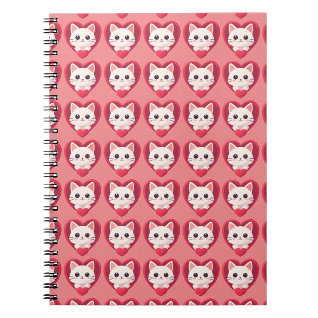 Carnet Mignon Chat Blanc avec Design Kawaii Kitty Love (Devant)