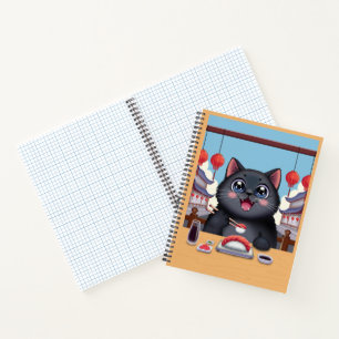 Carnet Mignon Chat Noir Mangeant Sushi Japon Kawaii