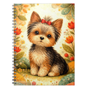 Carnet Mignon chiot Yorkshire Terrier avec noeud rouge