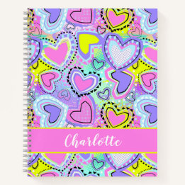 Carnet Mignon Coloré Amusant Rose Violet Cœurs Brillants