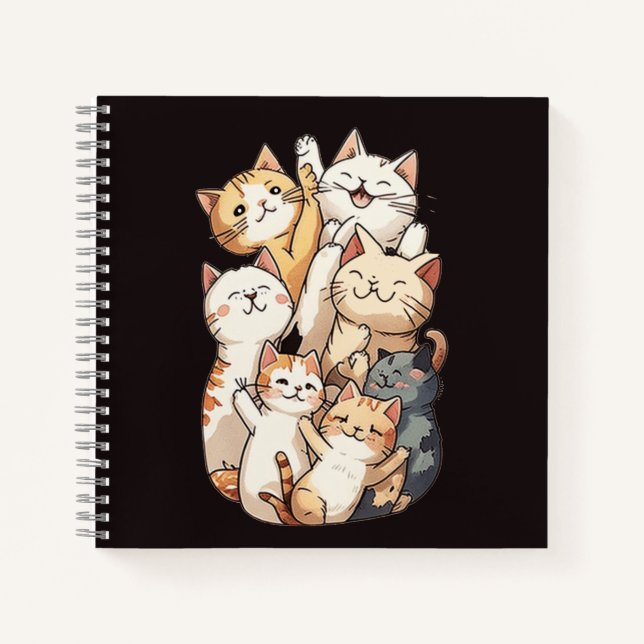 Carnet mignon dessin animé photo du groupe de chats (Devant)